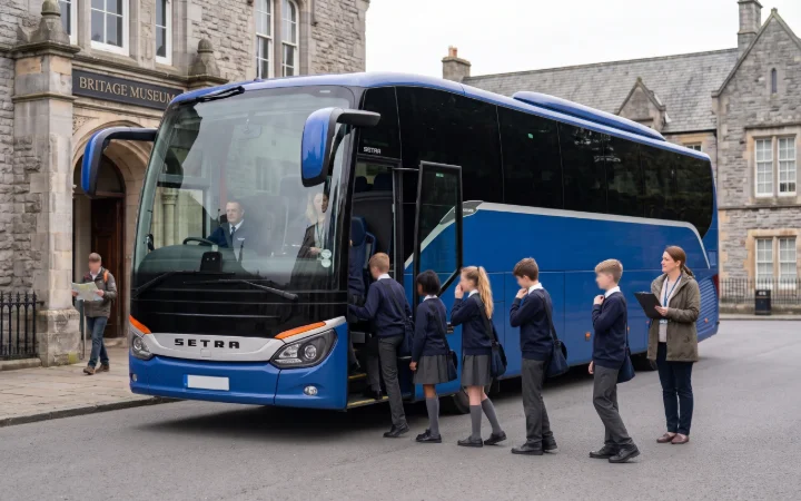School group boarding a coach