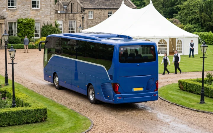 Coach parked at a wedding venue